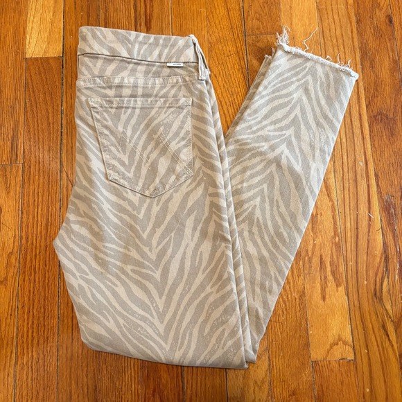 MOTHER Denim - Mother Jeans Womens Sz 28 The Looker Ankle Fray Sweet Stripes Brown Tan